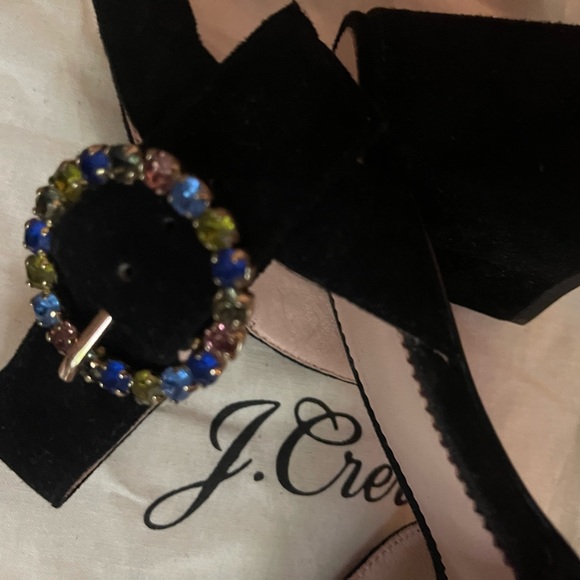 Jcrew black suede block heels, rhinestone details, dust bag - Picture 4 of 6